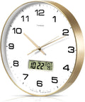 Wall Clock 14in Large Dial Non-Ticking Analog with LCD - Silent