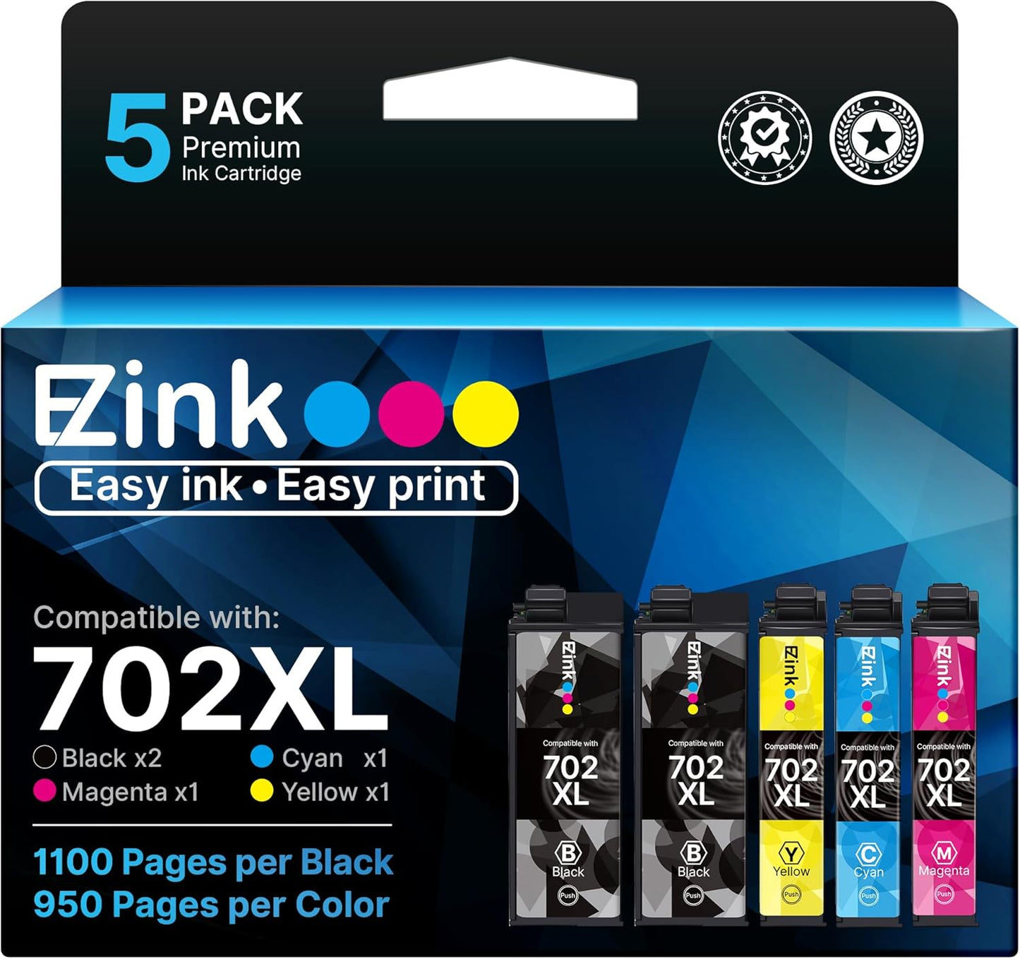 E-Z Ink Remanufactured Ink Cartridge for Epson 702XL - 5 Pack