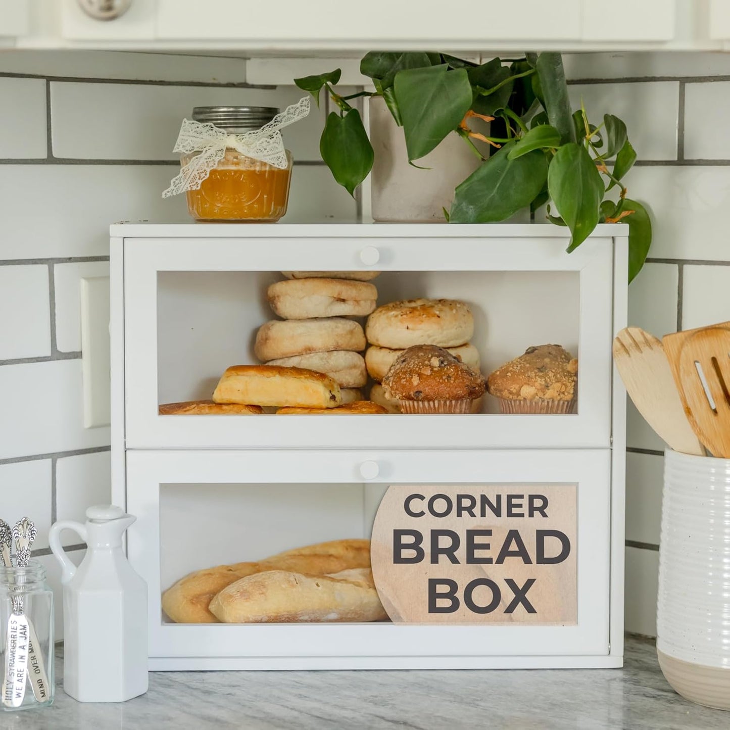 Corner Bread Box for Kitchen Countertop - Airtight Design