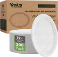 100% Compostable Oval Paper Plates 12 in - Heavy Duty Eco Disposable