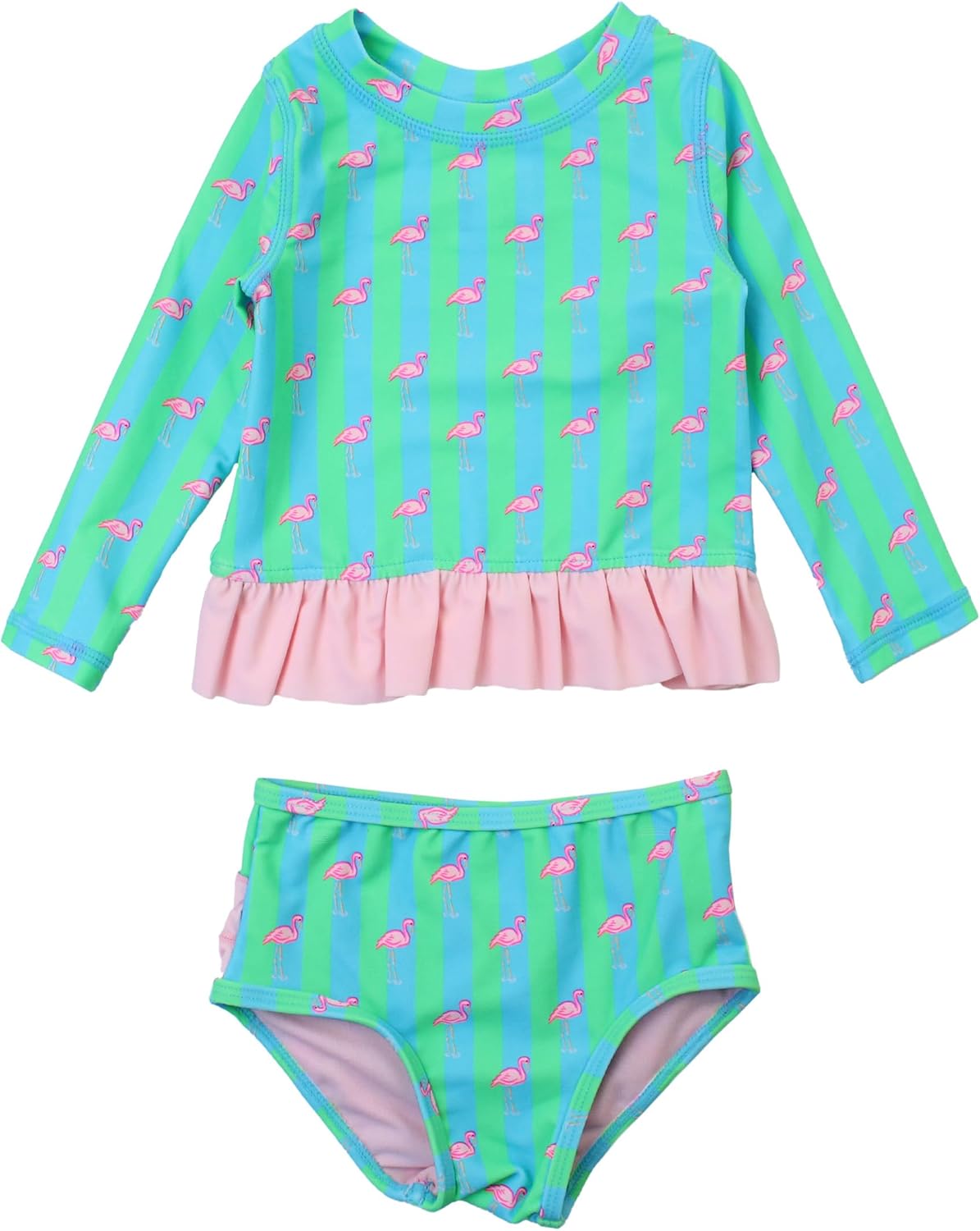 RuffleButts Baby Girls Long Sleeve Rash Guard Swimsuit UPF50