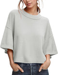 ZDC Women's Oversized Cropped Sweater 3/4 Sleeve - Lightweight Knit is