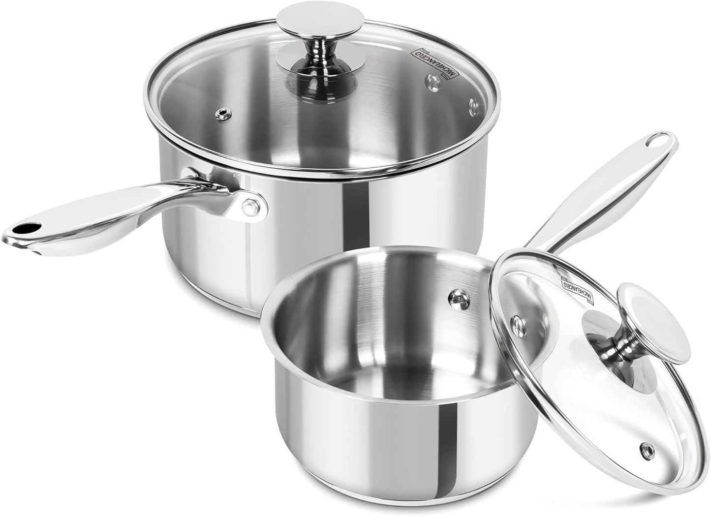Stainless Steel Saucepan Set with Lids - 1QT & 3QT Sizes