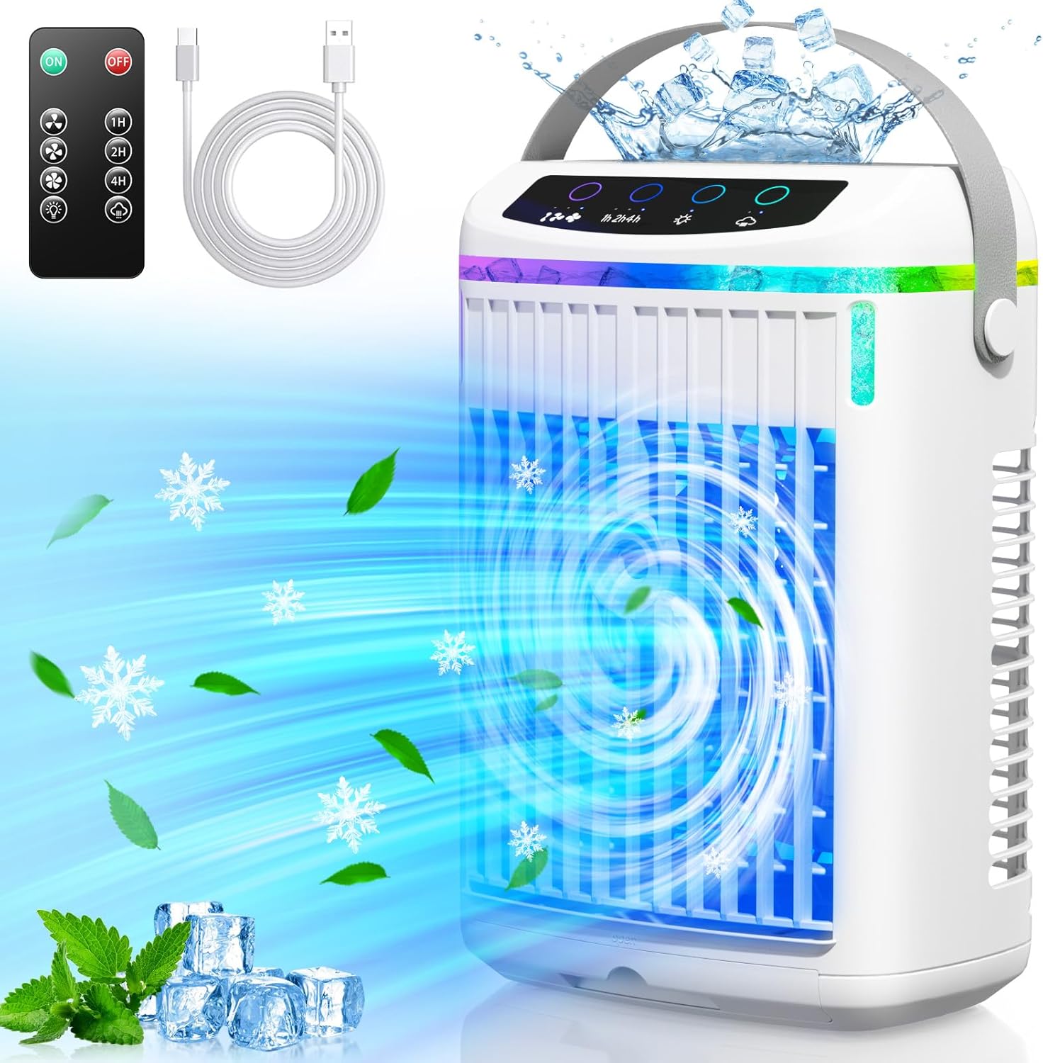 PERKDS Portable Evaporative Air Cooler- Cool Mist, Quiet, Colorful Light