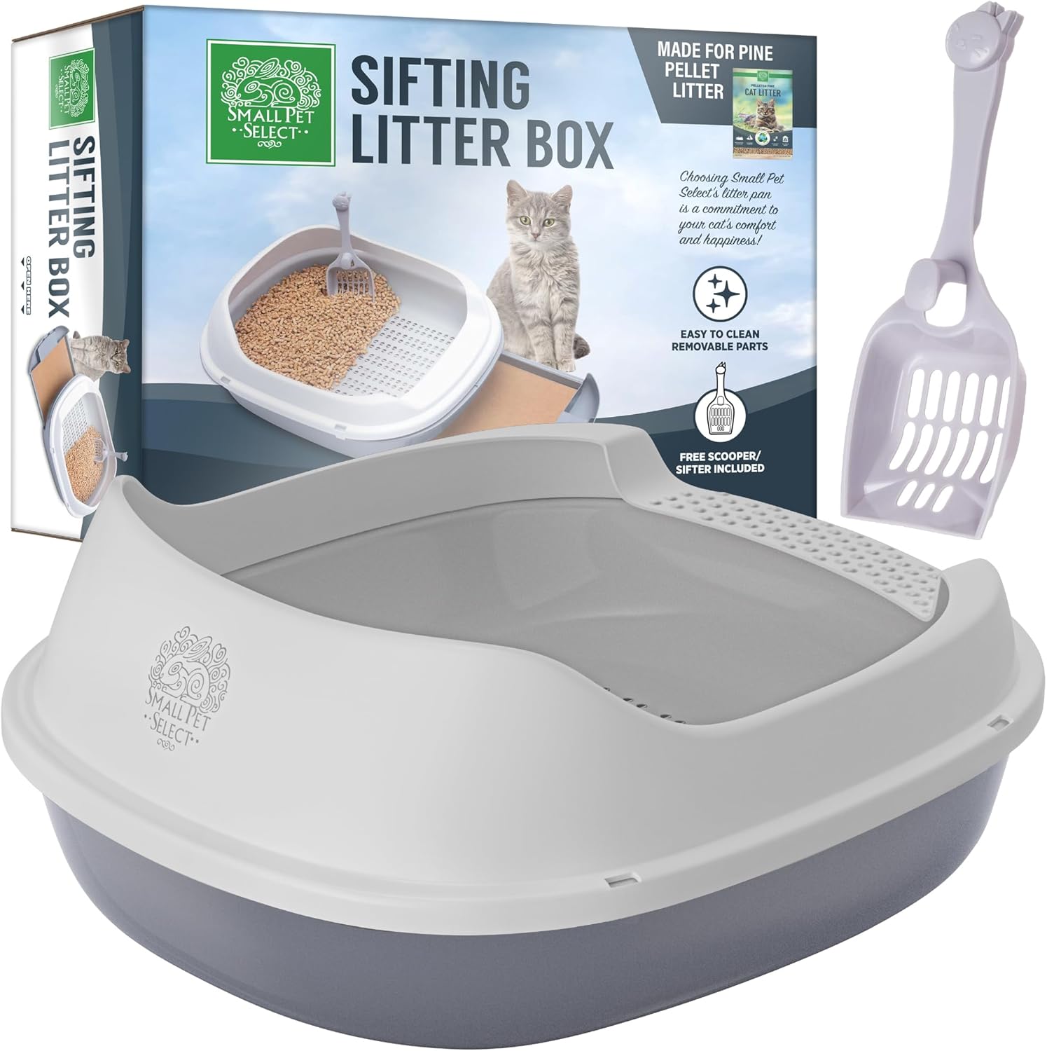 Sifting Cat Litter Box with Pee Pads and Scoop for Easy Cleanup