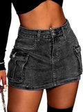 High Waist Denim Cargo Skort for Women - Stretchy Y2K Mini
