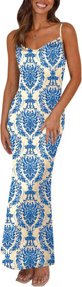 PRETTYGARDEN Floral Spaghetti Strap Maxi Dress - Stretch, Backless