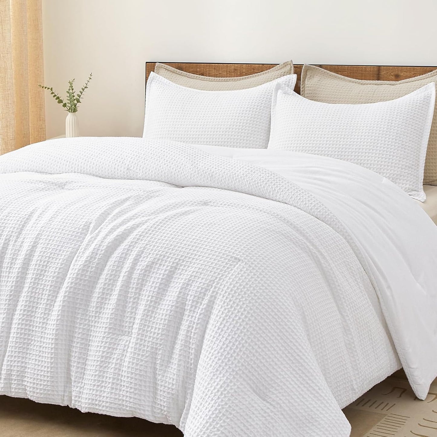 PHF Ultra Soft Waffle Weave Comforter Set for King Size Beds