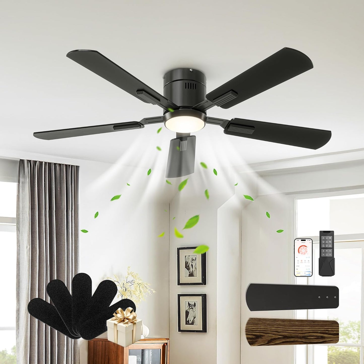CubiCubi 52 Inch Low Profile Ceiling Fan with Lights and Remote
