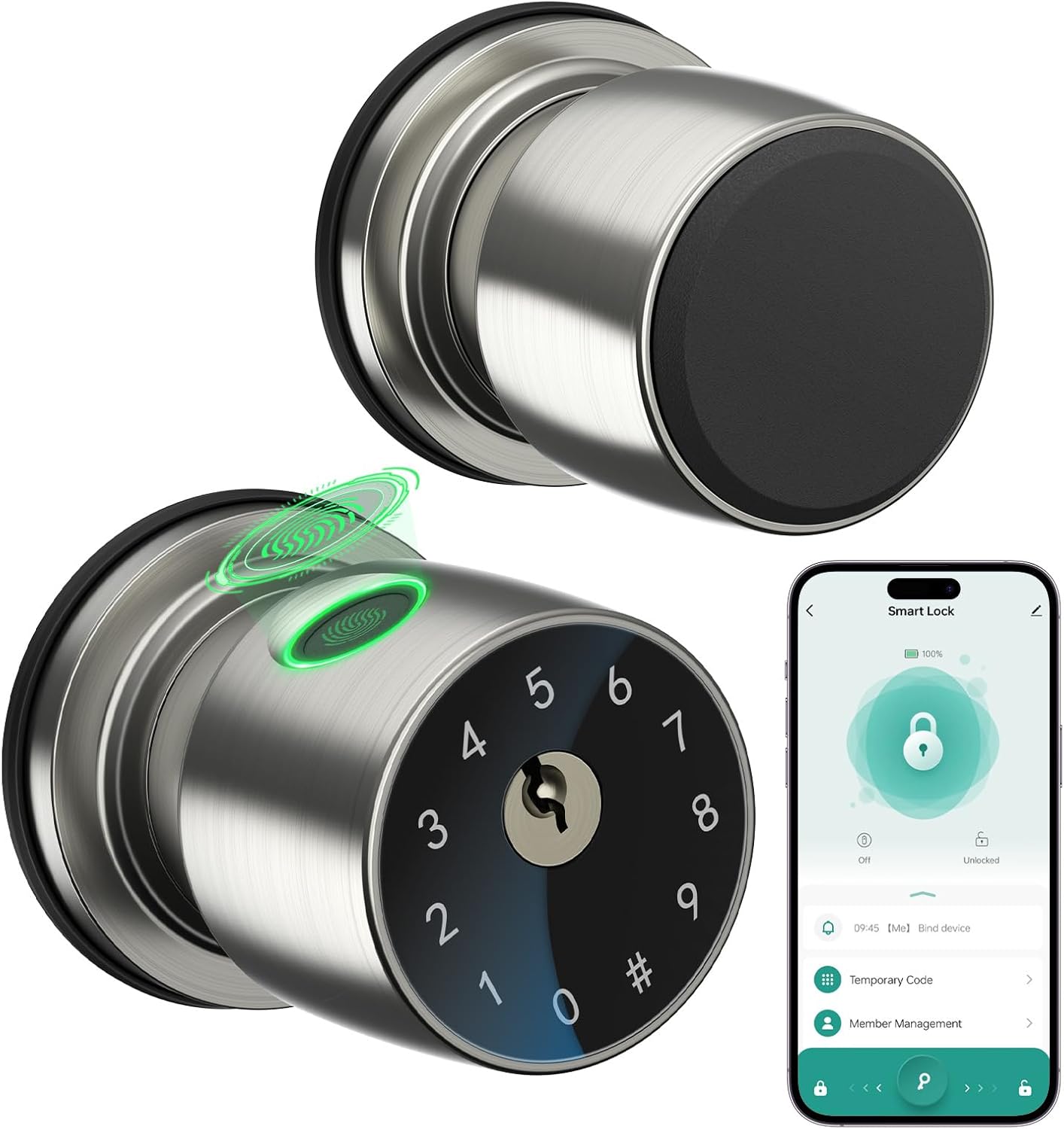 Fingerprint Door Knob with App Control for Smart Living