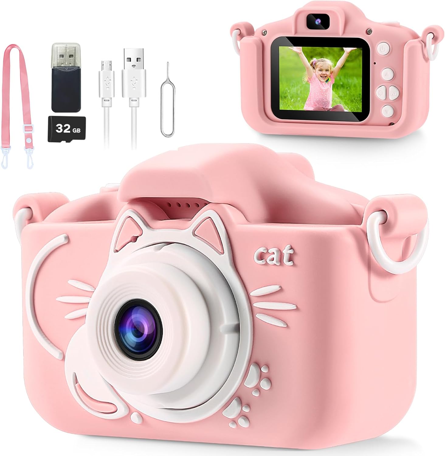 HD Selfie Kids Camera, Perfect Gift for Girls, 32GB Card Included!