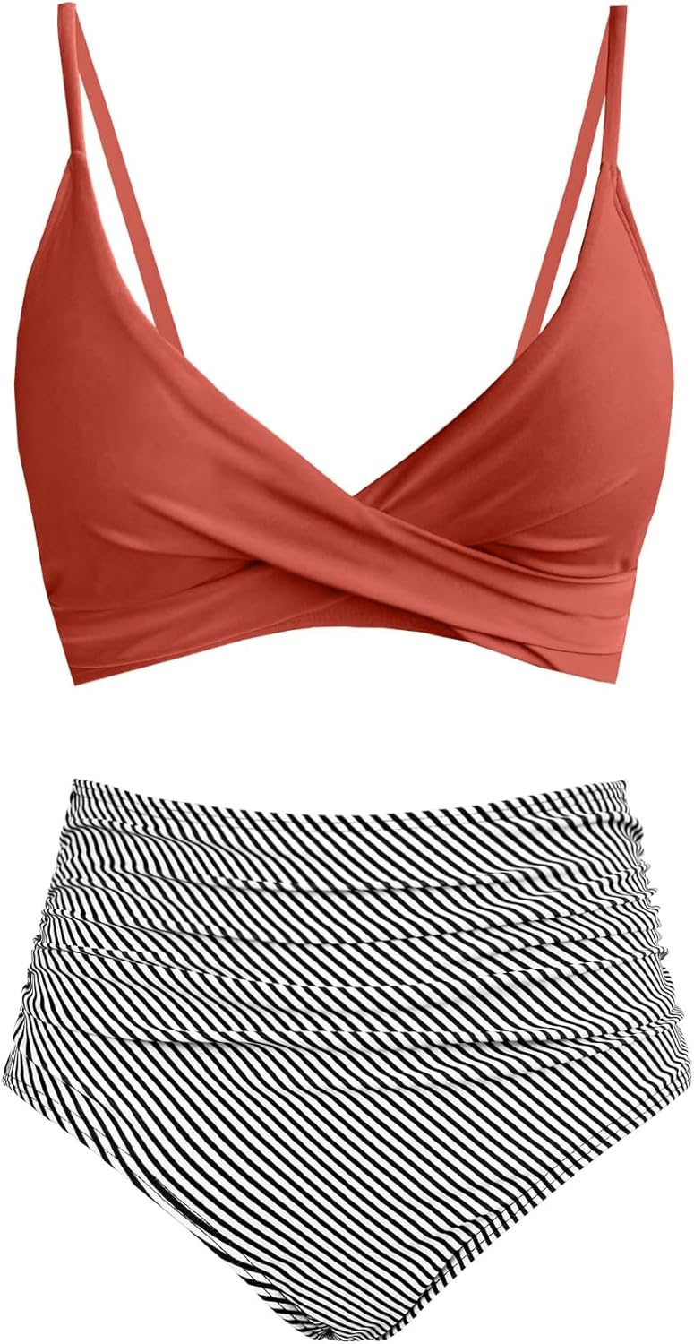 Women's High Waisted Bikini Sets with Push Up Twist Front Style