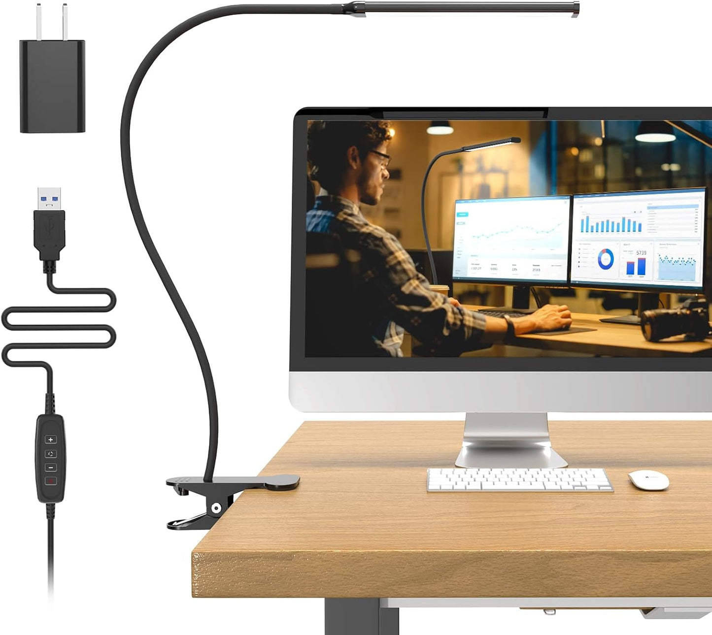Dimmable LED Desk Lamp - Flexible Gooseneck, Eye-Caring Clip Light