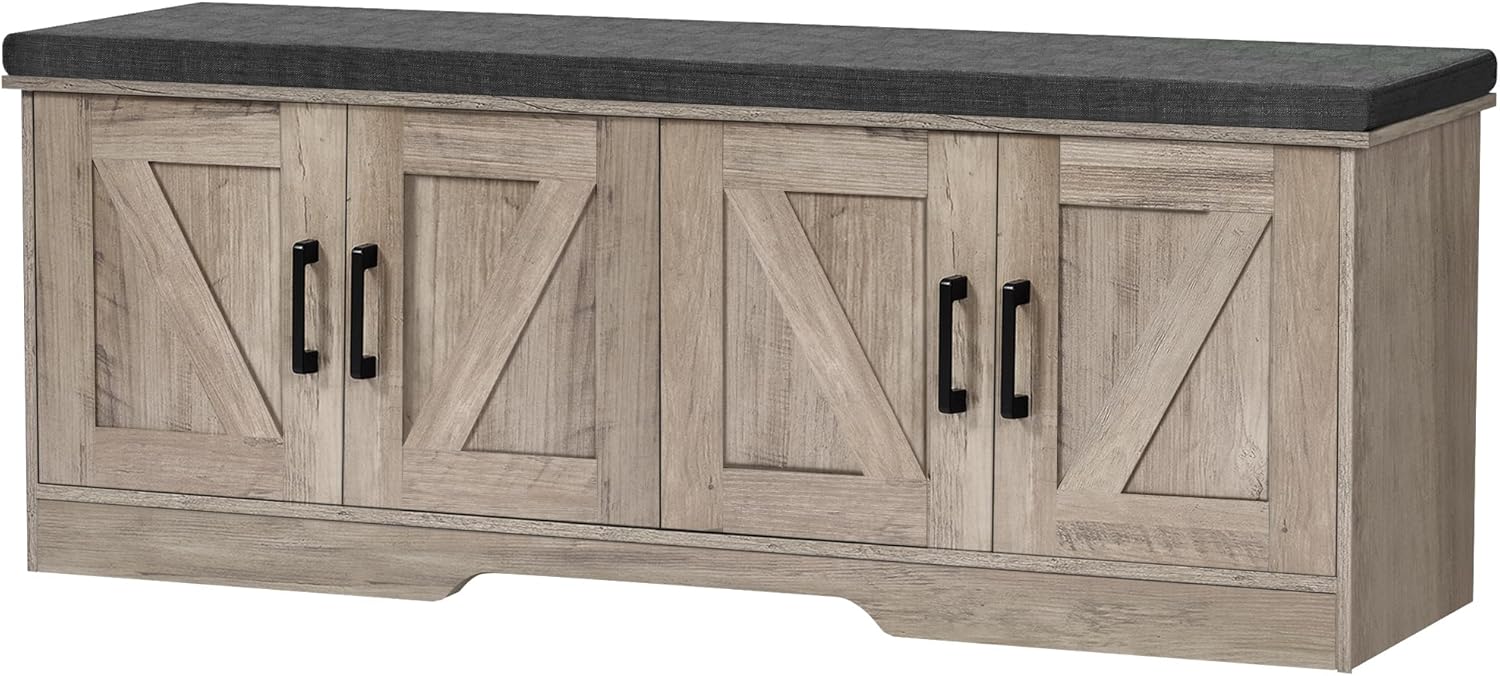 2-Tier Storage Bench with Padded Seat Cushion for Entryway