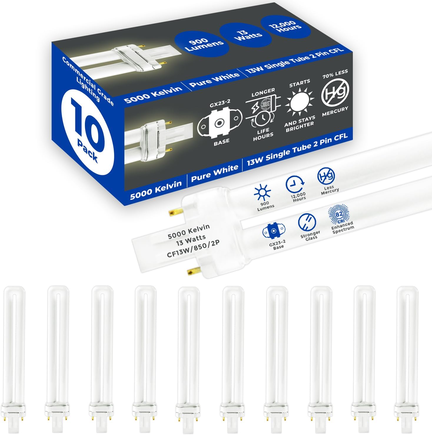 GoodBulb 13 Watt CFL Light Bulbs with GX23 Base for Bright Spaces