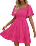 Women's Mini Dress with Smocked Style and Pockets by BTFBM for Summer