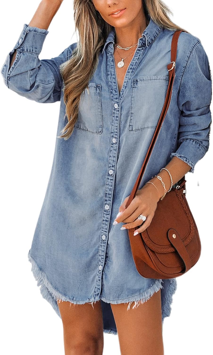 CUPSHE Womens Denim Shirt Dress for Casual Style and Comfort