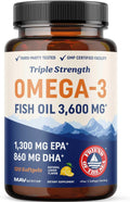 Triple Strength DHA Omega 3 Fish Oil 3600 mg - High DHA Support