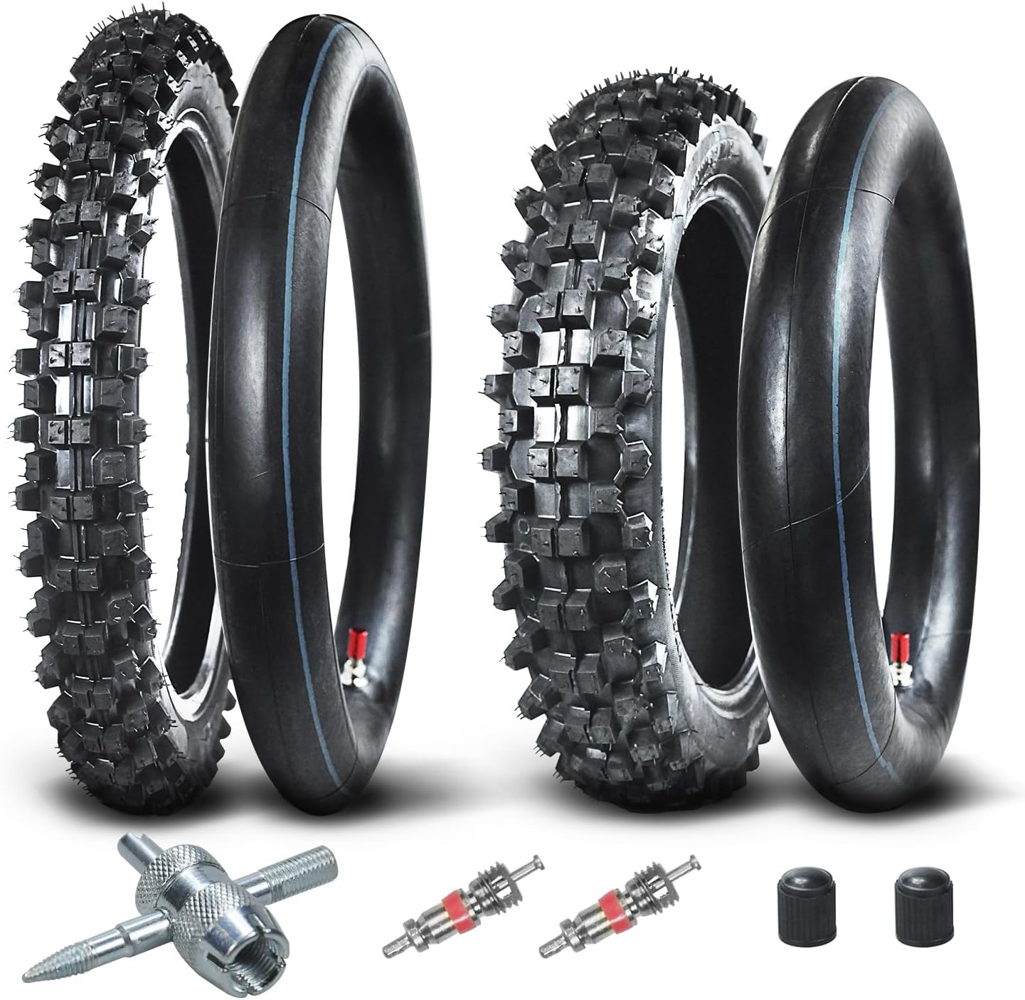 Rear 80/100-12 and Front 60/100-14 Tire and Inner Tube Set