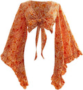 Women's Boho Tie Front Bell Sleeve Top - Western Country (Style YQX1)