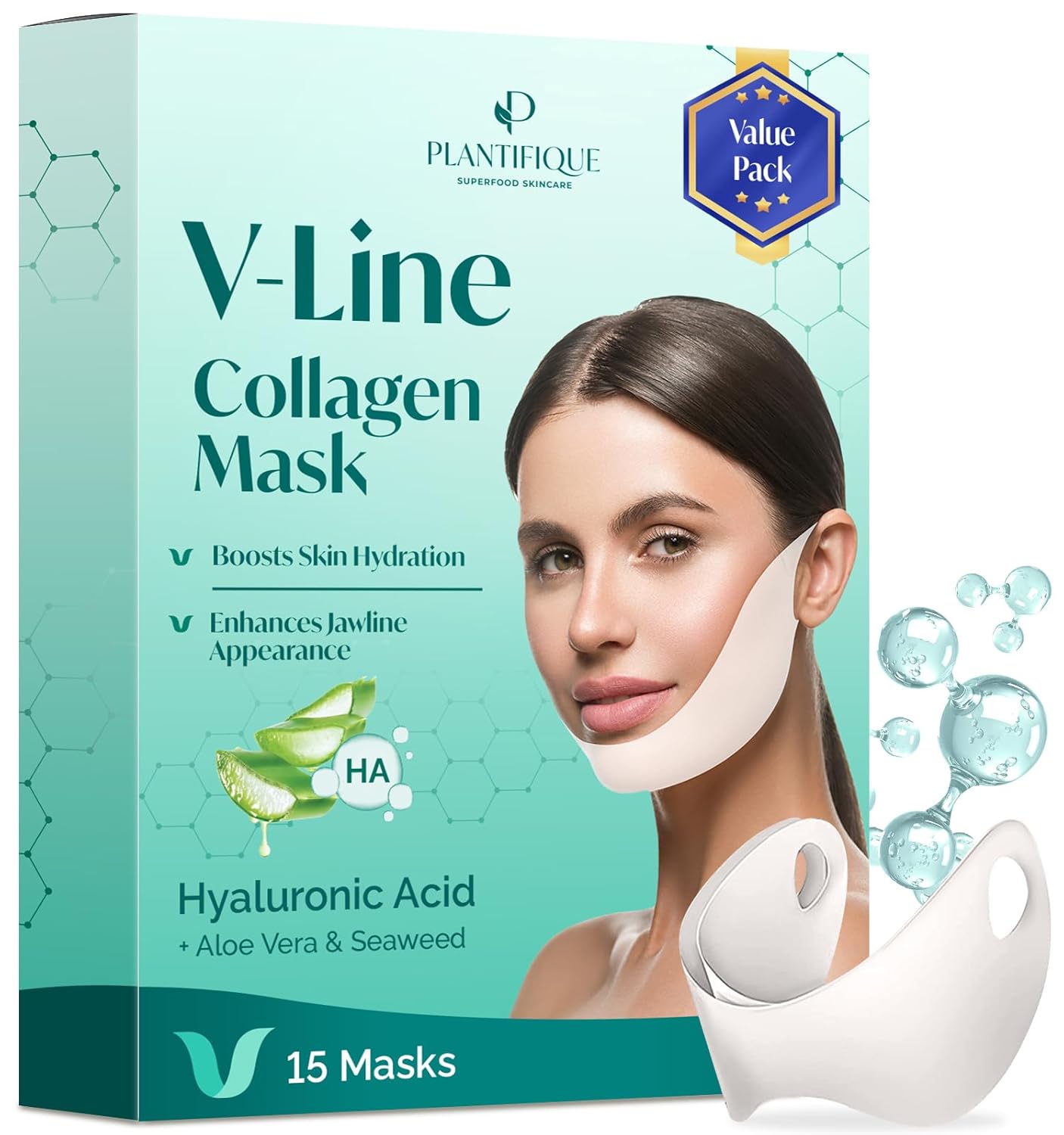 V-Line Collagen Mask for Face - Skin Firming Chin Strap 15 PCS