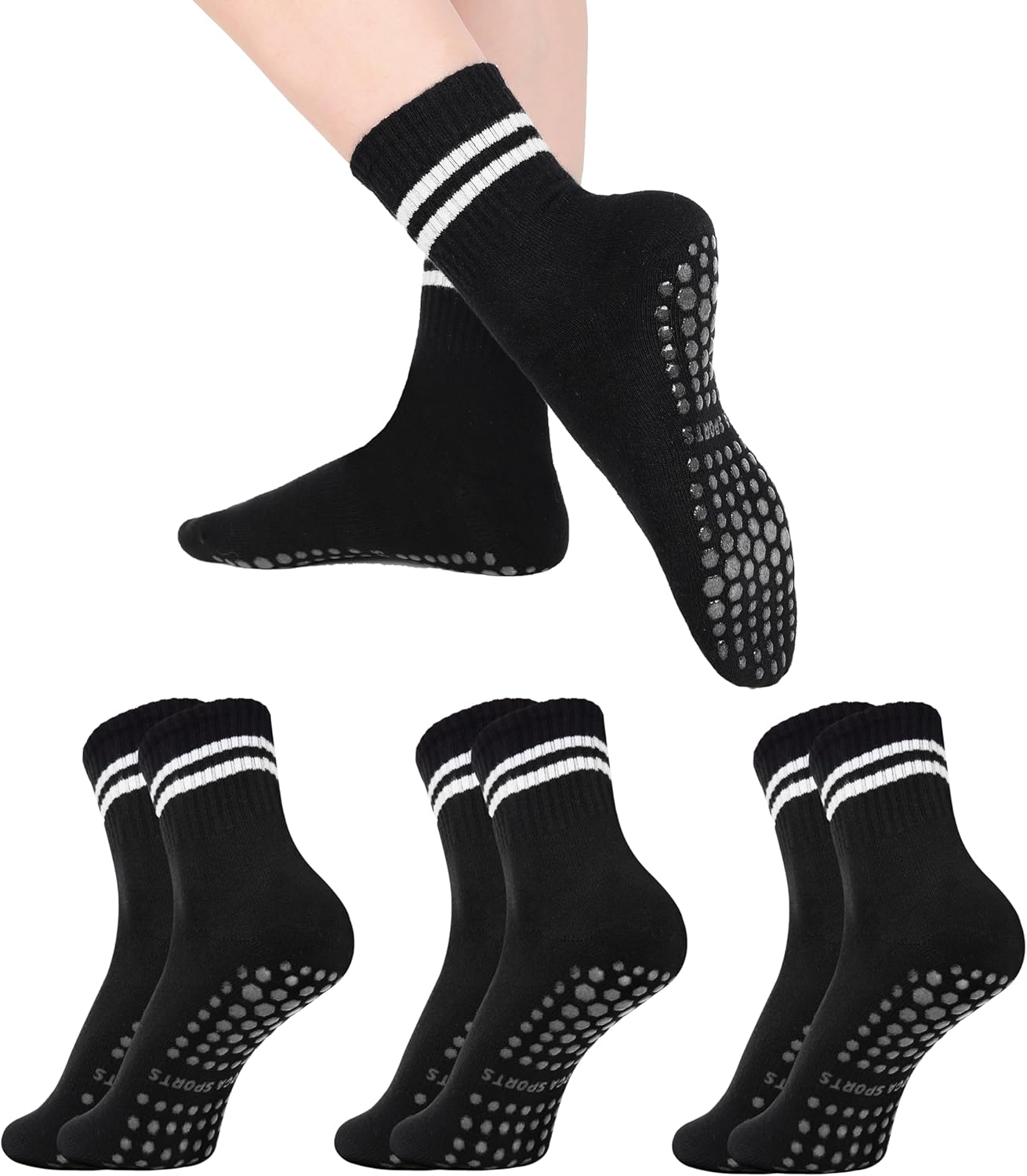 Non-Slip Gripper Pilates Socks - 3 Pairs