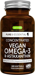 Vegan Omega-3 Algae Oil 180 Softgels - Concentrated DHA & EPA