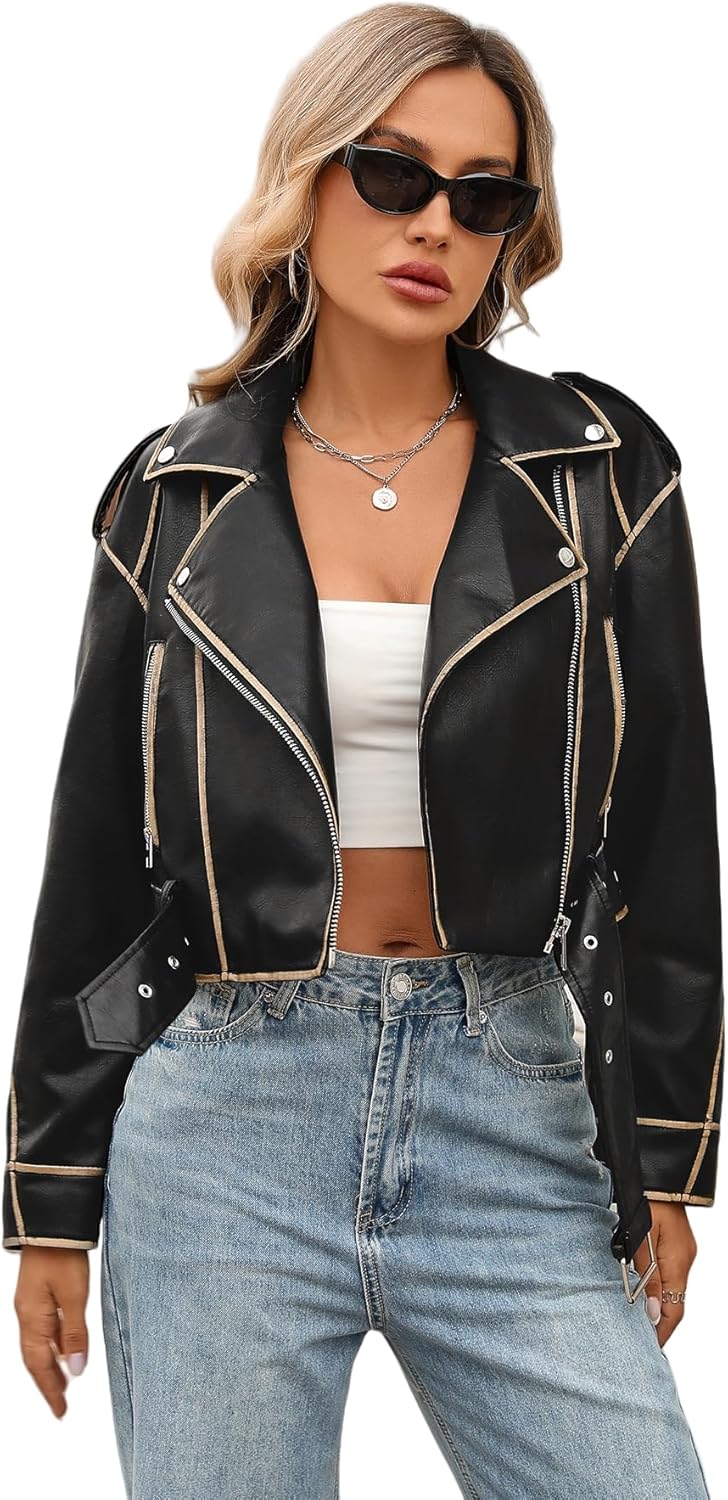 Stylish Faux Leather Cropped Jacket for Women - Perfect Biker Coat