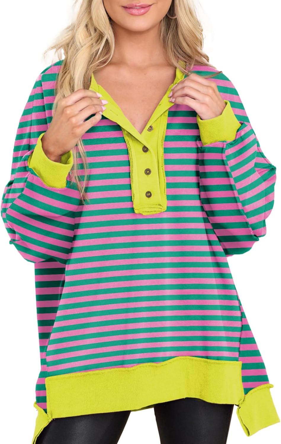 AlvaQ Oversized Casual Long Sleeve Button Henley Sweatshirt