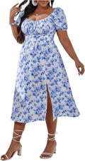 Floerns Women's Plus Size Floral Tie Front Midi Dress