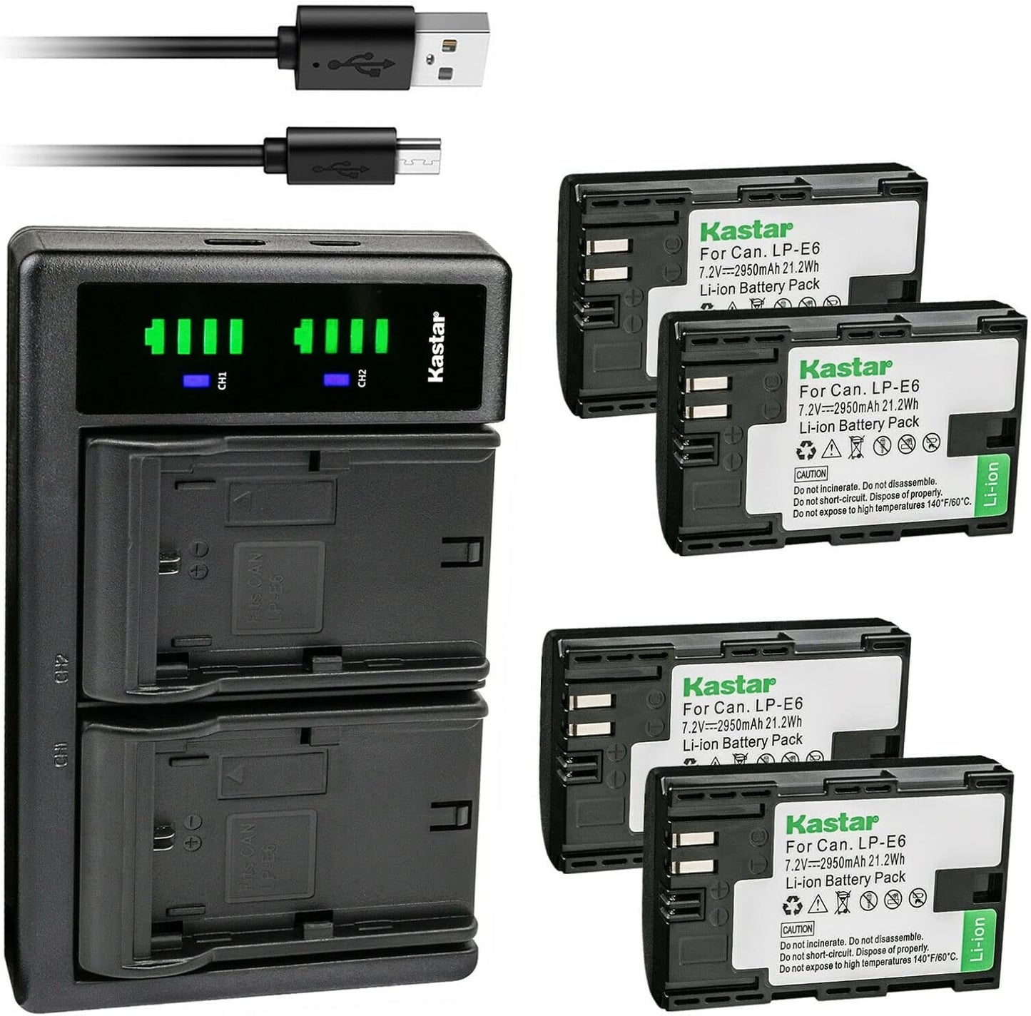 Kastar 4-Pack LP-E6 Battery and LTD2 USB Charger for Canon