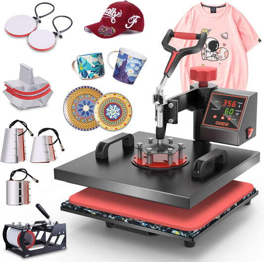 OIIEE 8 in 1 Heat Press Machine for T Shirts and Mugs
