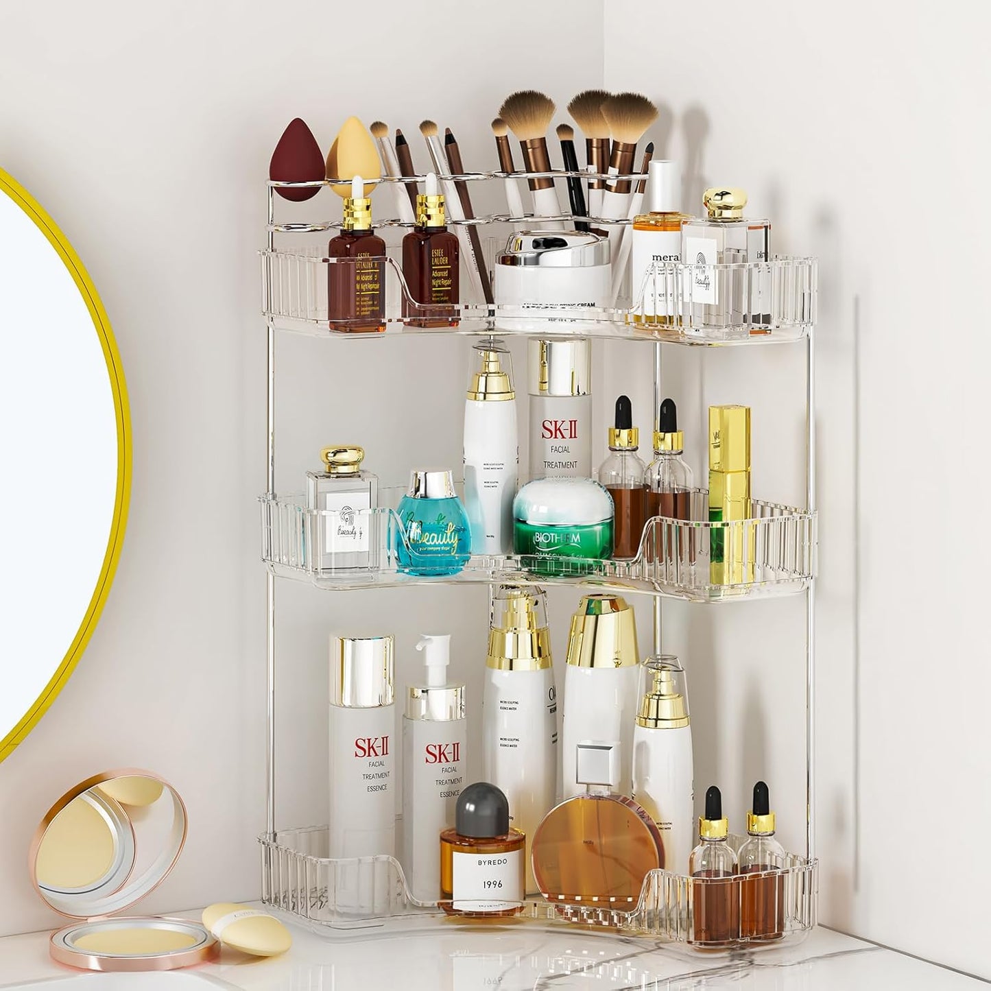 3-Tier Corner Bathroom Organizer for Makeup and Skincare Storage