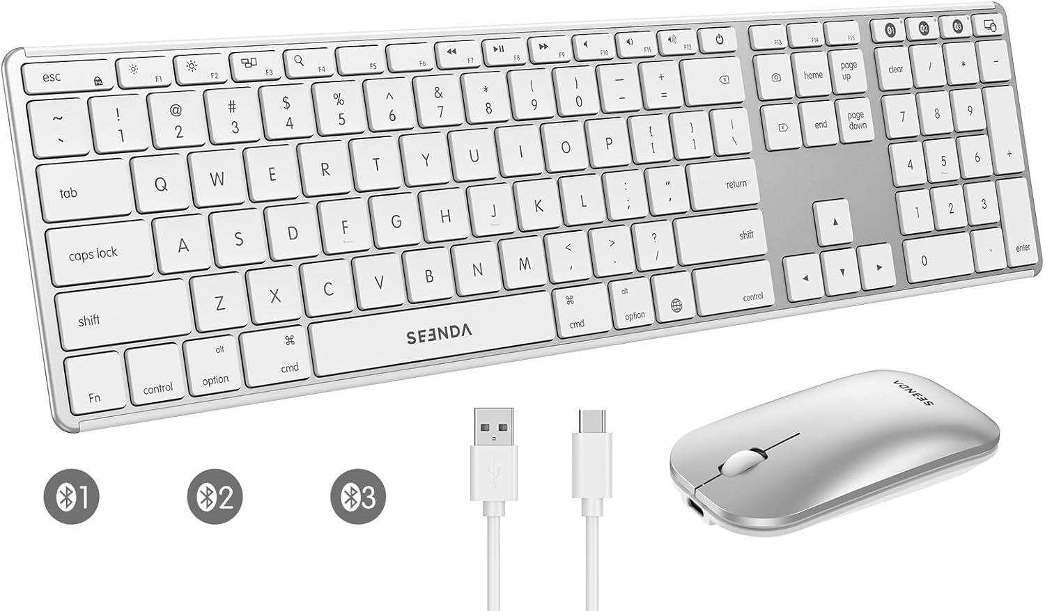Seenda Multi-Device Bluetooth Keyboard Mouse - Quiet & Rechargeable