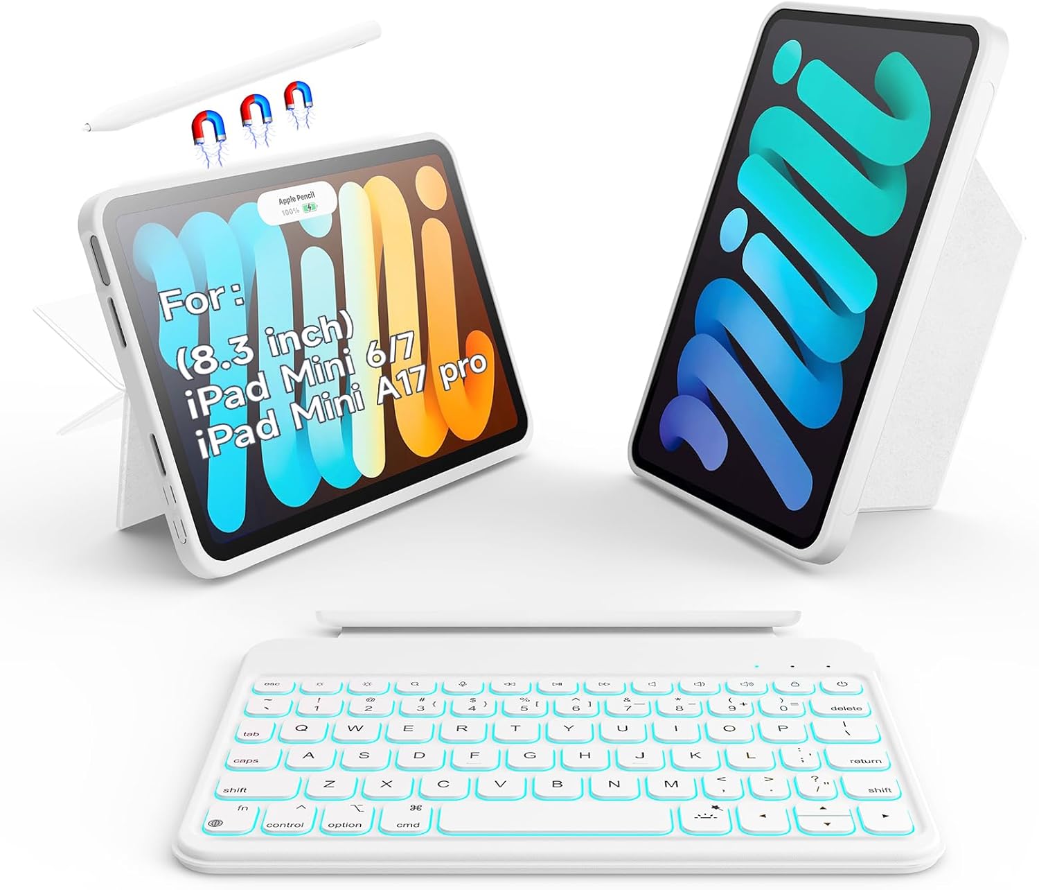 Detachable Keyboard Case for iPad Mini 6/7 with 156 Adjustable Stand