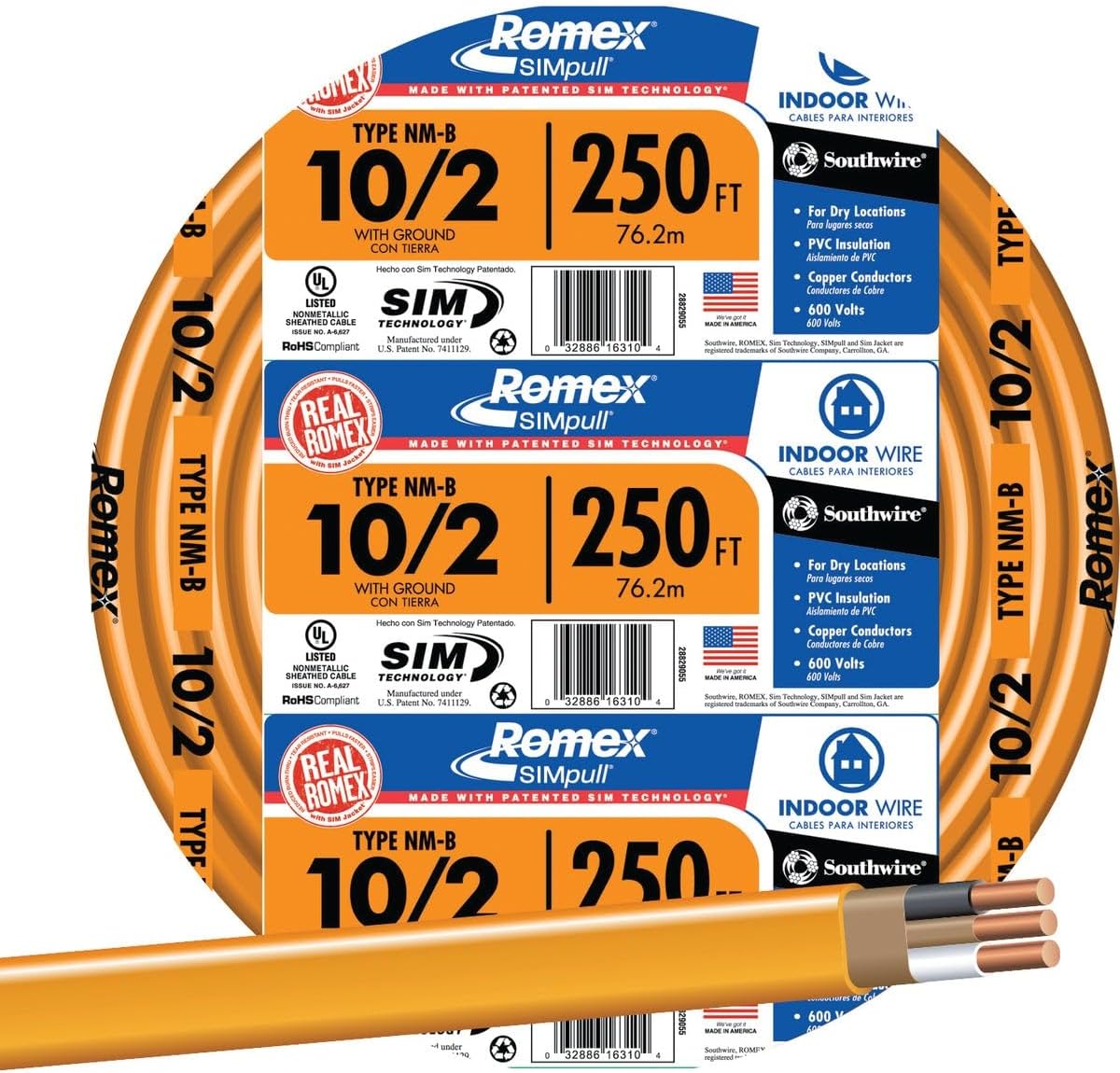 250ft 10/2 W/G NMB Cable for Reliable Electrical Installations