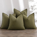 Olive Green Linen Pillow Covers Pack of 4 - Natural 18x18 in