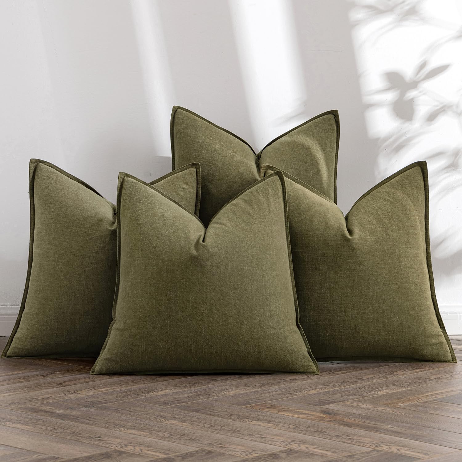 MIULEE Olive Green Linen Pillow Covers for Stylish Home Decor