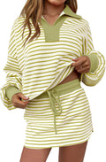 Womens Striped 2 Piece V-Neck Sweatshirt Skort Set - Casual Lounge