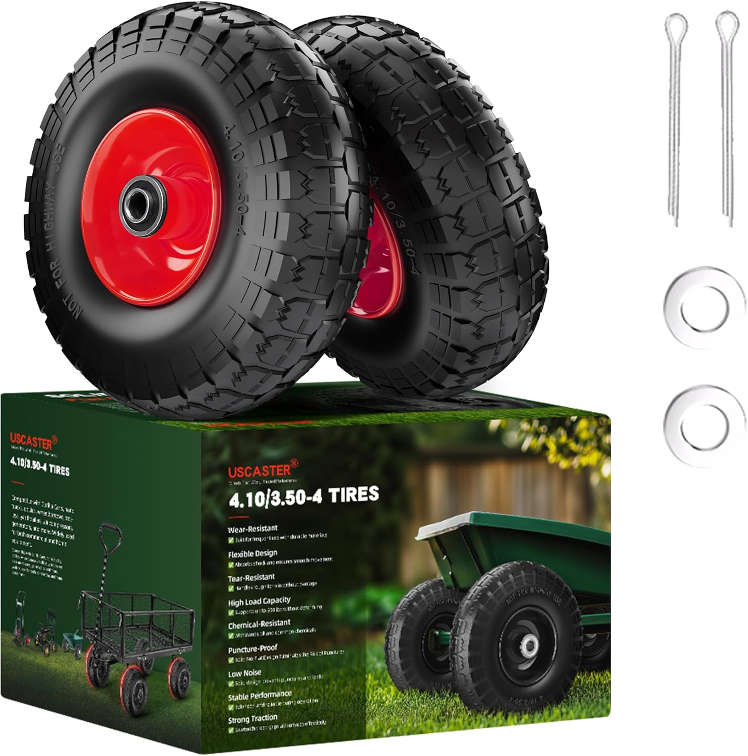4.10/3.50-4 Flat Free Tire and Wheel Replacement for Hand Trucks