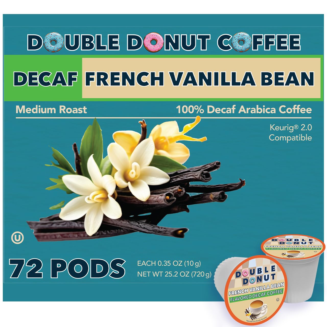 Double Donut Decaf French Vanilla Coffee Pods for Keurig Brewers
