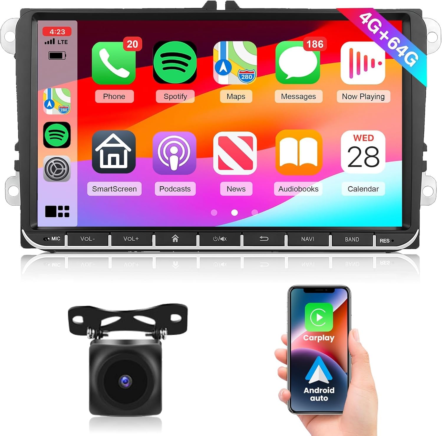 4G+64G Car Radio Stereo with Wireless CarPlay for VW Models