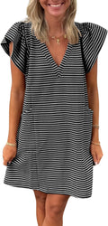 Striped V-Neck Mini Dress for Women with Pockets & Style