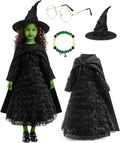 Witch Costume for Girls - Black Ruffled Dress Set for Halloween