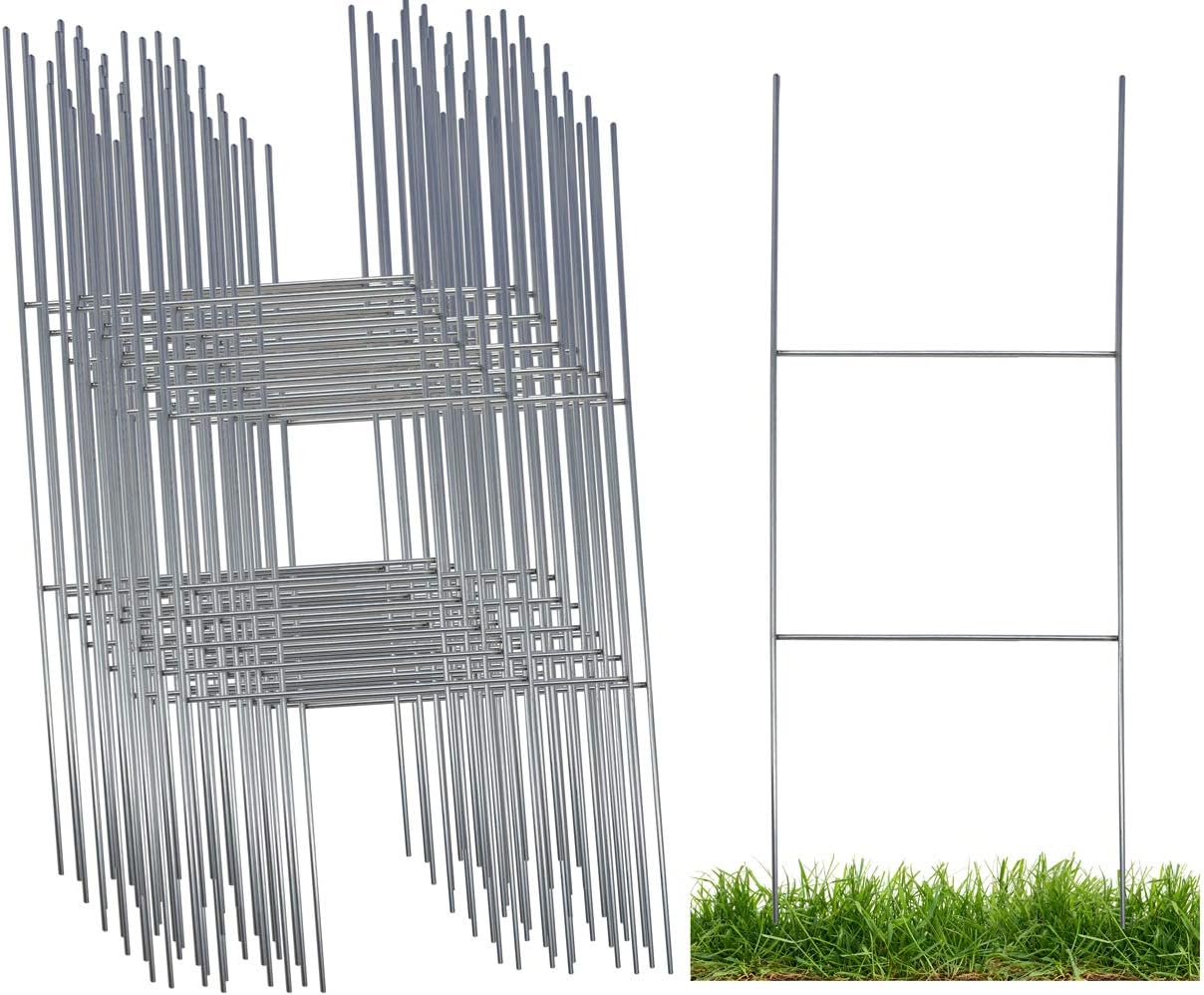 Sturdy Metal Wire Step Stake Frame for Yard Signs - 50 Pack