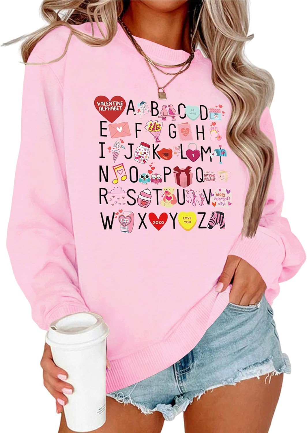 Cute Candy Heart Graphic Sweatshirt - OCURHU