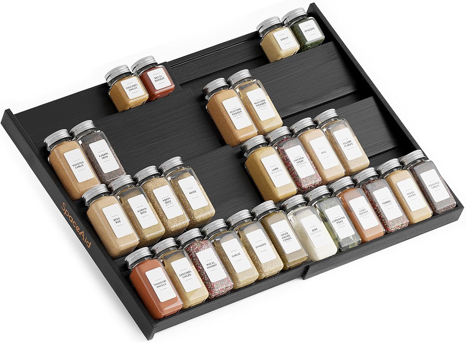 SpaceAid Bamboo Black Spice Drawer Organizer for Kitchen Storage