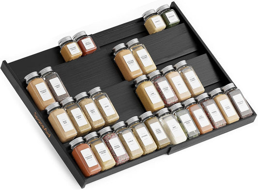 SpaceAid Bamboo Black Spice Drawer Organizer for Kitchen Storage