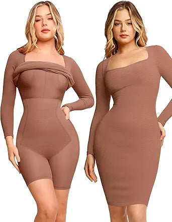 Popilush Bodycon Shapewear Dress 8 in 1 Midi Dress for Women