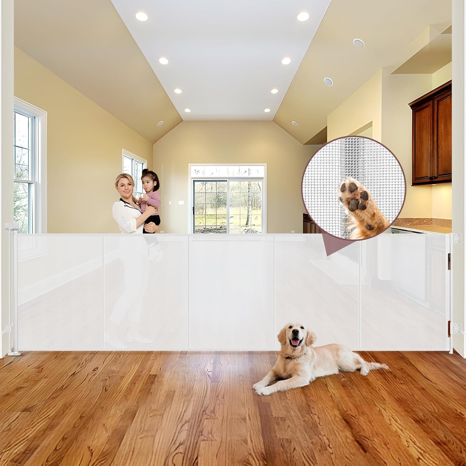 Reinforced 41-Inch Extra Tall Retractable Baby Gate for Pets